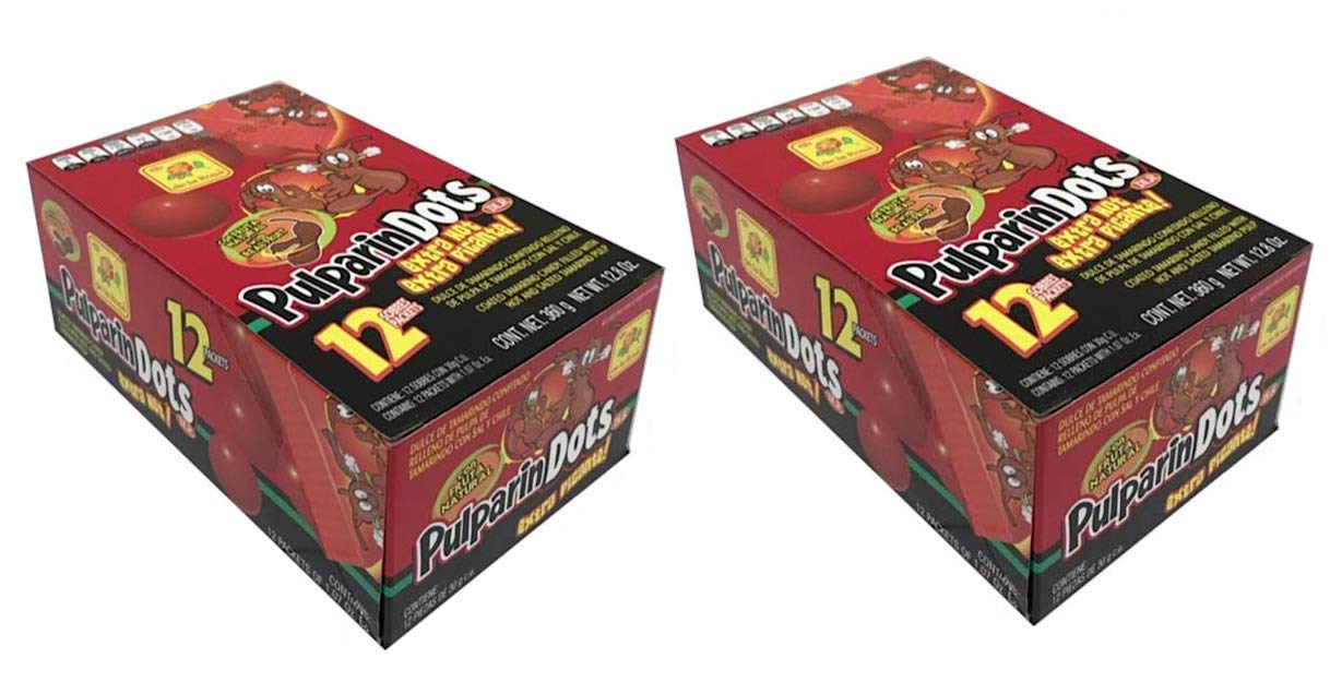 DE LA ROSA Pulparindots Dulce de Tamarindo Extra Picante 2 PACK 12 Sobres 360 gr. c/u | Coated Tamarind Candy Extra Hot 2 PACK 12 Packets 12.8 oz