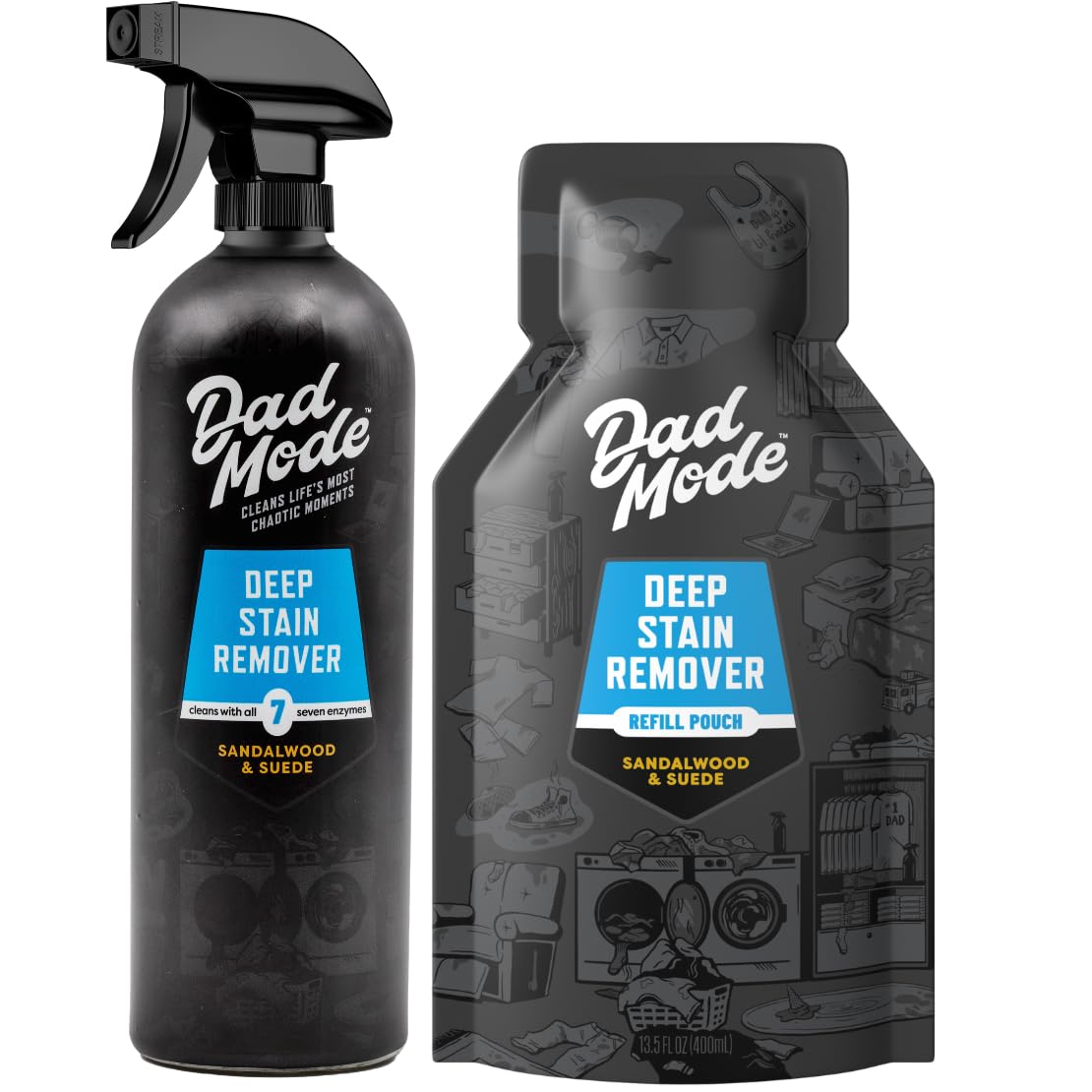 DadMode Laundry Stain Remover | 7-Enzyme Spray for Deep, Aged, Set-In Clothing Stains | DNAse Booster Cleans Bodily Fluids, Oil, Wine, Turmeric |