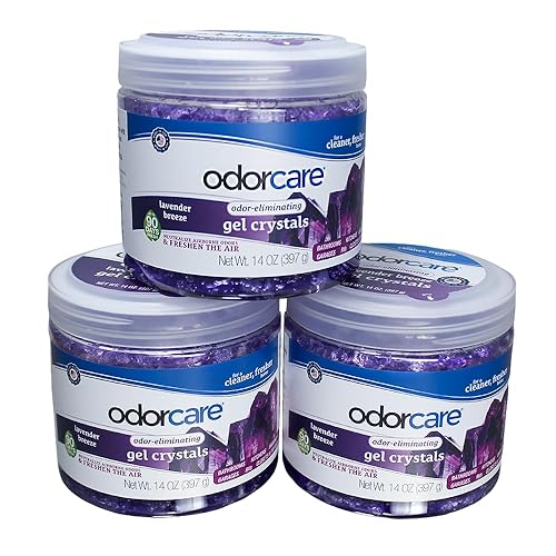 OdorCare 14 oz Gel Crystal Odor Absorber, Odor Eliminator for Smoke, Odor, & Musty Smell in Home, Bathroom, Kitchen, Pet Areas, Made in USA, Lavender