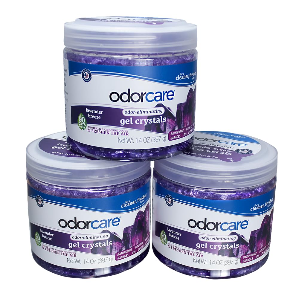 OdorCare 14 oz Gel Crystal Odor Absorber, Odor Eliminator for Smoke, Odor, & Musty Smell in Home, Bathroom, Kitchen, Pet Areas, Made in USA, Lavender