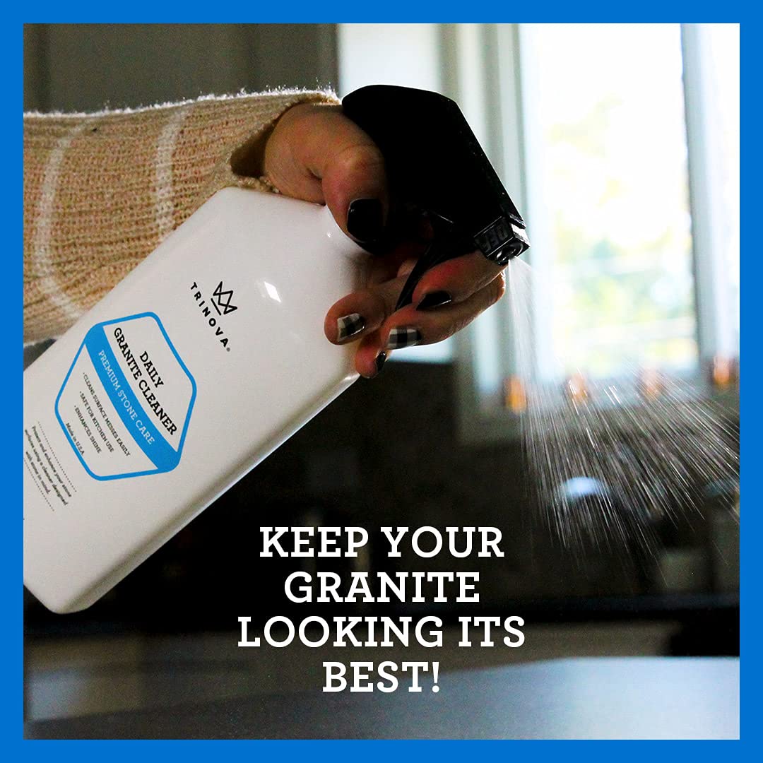 TriNova Granite Cleaner & Polish for Daily Use - Made in USA, Enhances Shine, Streak-Less - for Counter-Tops, Marble, Stone, Bathroom Tile Kitchen