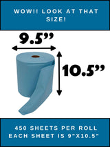 Tuff-Towel Blue Shop Towel for Shops | Jumbo Roll Heavy Duty Towels, 450 Sheets per Roll ($0.11 per Sheet) | For Mechanics, Farms, Dairies, Tire Shops