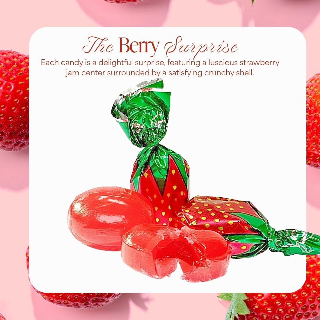 SweetGourmet Arcor Strawberry Bon Bons Hard Candy Wrapped, Fruit-Filled Premium Candies, 3 Pound Bag
