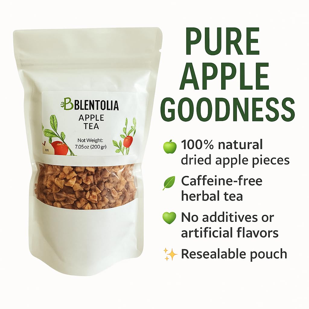 Blentolia Apple Tea | 100% Natural Dried Apple Pieces | Caffeine-Free Herbal Fruit Tea | Refreshing & Flavorful Hot or Iced Tea - 7.05oz (200g)