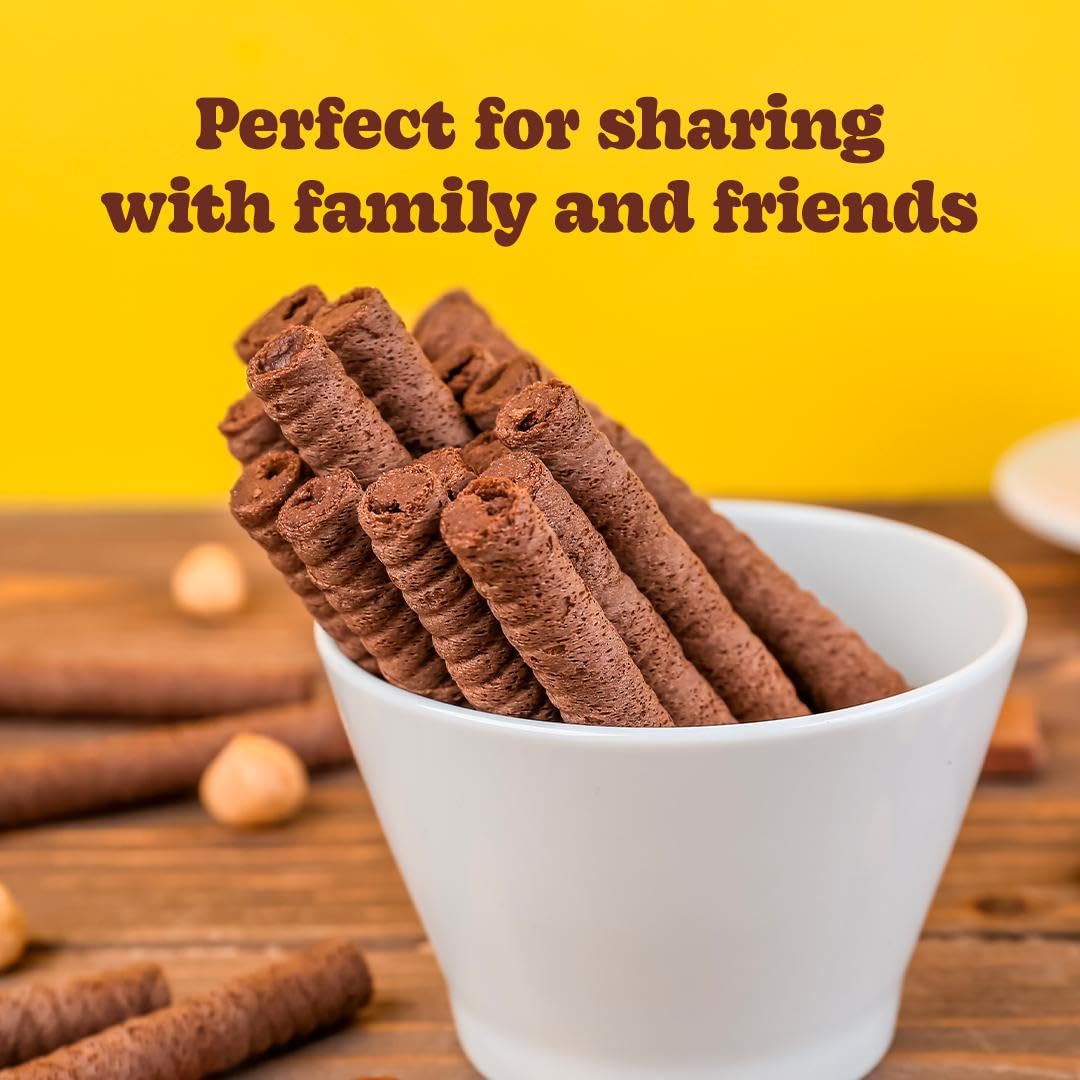 Bauducco Wafer Rolls, Crispy Chocolate Wafer Rolls Filled with Creamy Hazelnut, 14.1 oz (Pack of 1)