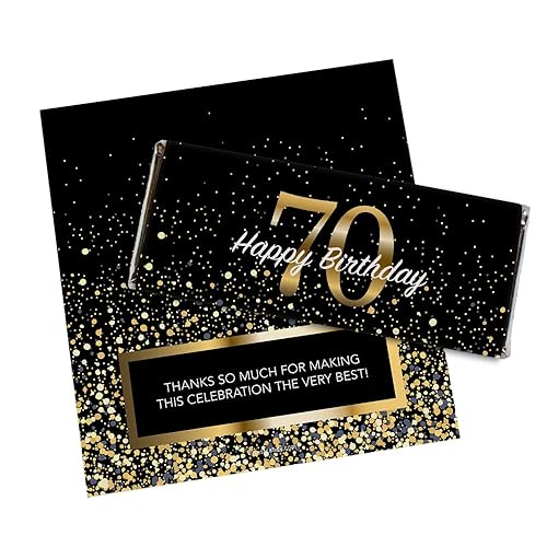24ct 70th Birthday Party Favors Custom Wrappers for Chocolate Bars (24 Count) - Candy Not Included