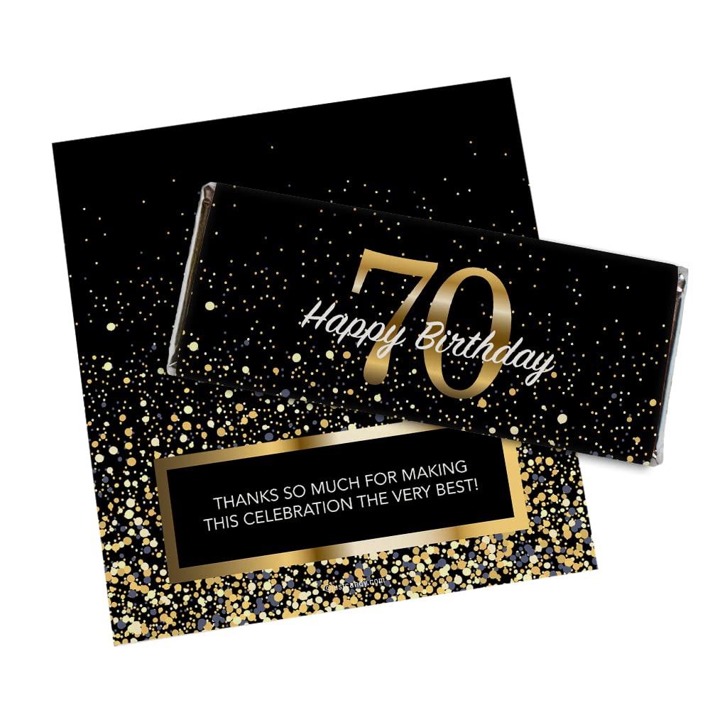 24ct 70th Birthday Party Favors Custom Wrappers for Chocolate Bars (24 Count) - Candy Not Included