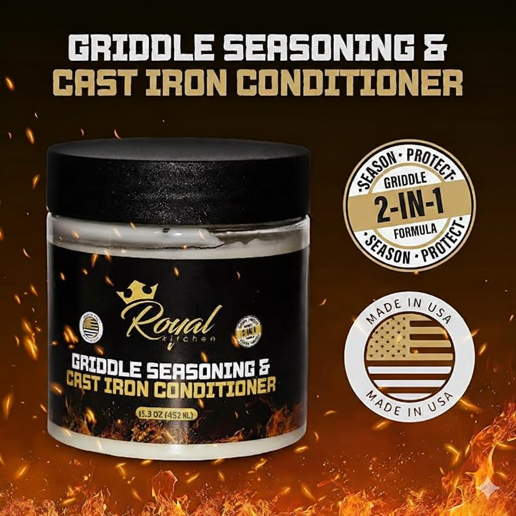 Royal Kitchen Cast Iron & Carbon Steel Seasoning Conditioner 2-IN-1 | Effective For Restoring, Protecting & Conditioning Blackstone Griddle, Cast Iron