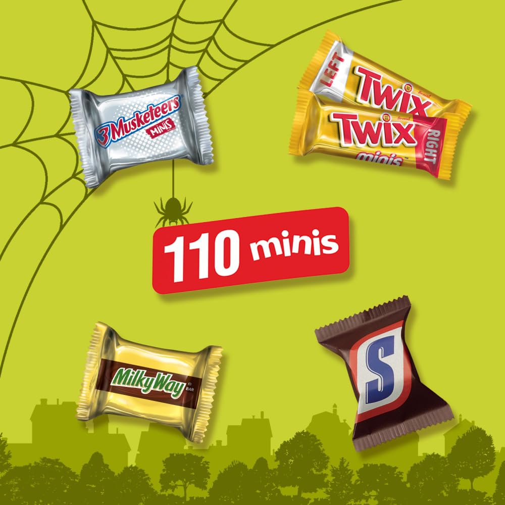 SNICKERS, TWIX, MILKY WAY & 3 MUSKETEERS Chocolate Halloween Candy Bar Assortment, Assorted Chocolate Candy Variety Pack,110 Ct Bulk Bag
