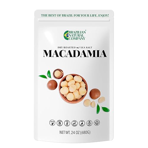 Macadamia Nuts 24 oz, Stand Up Pouch - Rich in Omega 3, Vitamins and Minerals - Natural Source of Skin and Well Being - Lightly Salted - Brazilian
