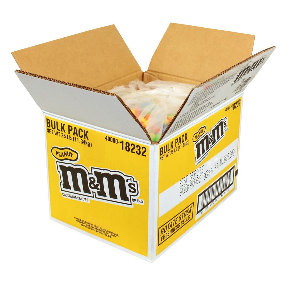 M&M's Peanut Milk Chocolate Candy Bulk Bag, 25 Pound, Resealable - Party Size Snack Mix & Baking Supply