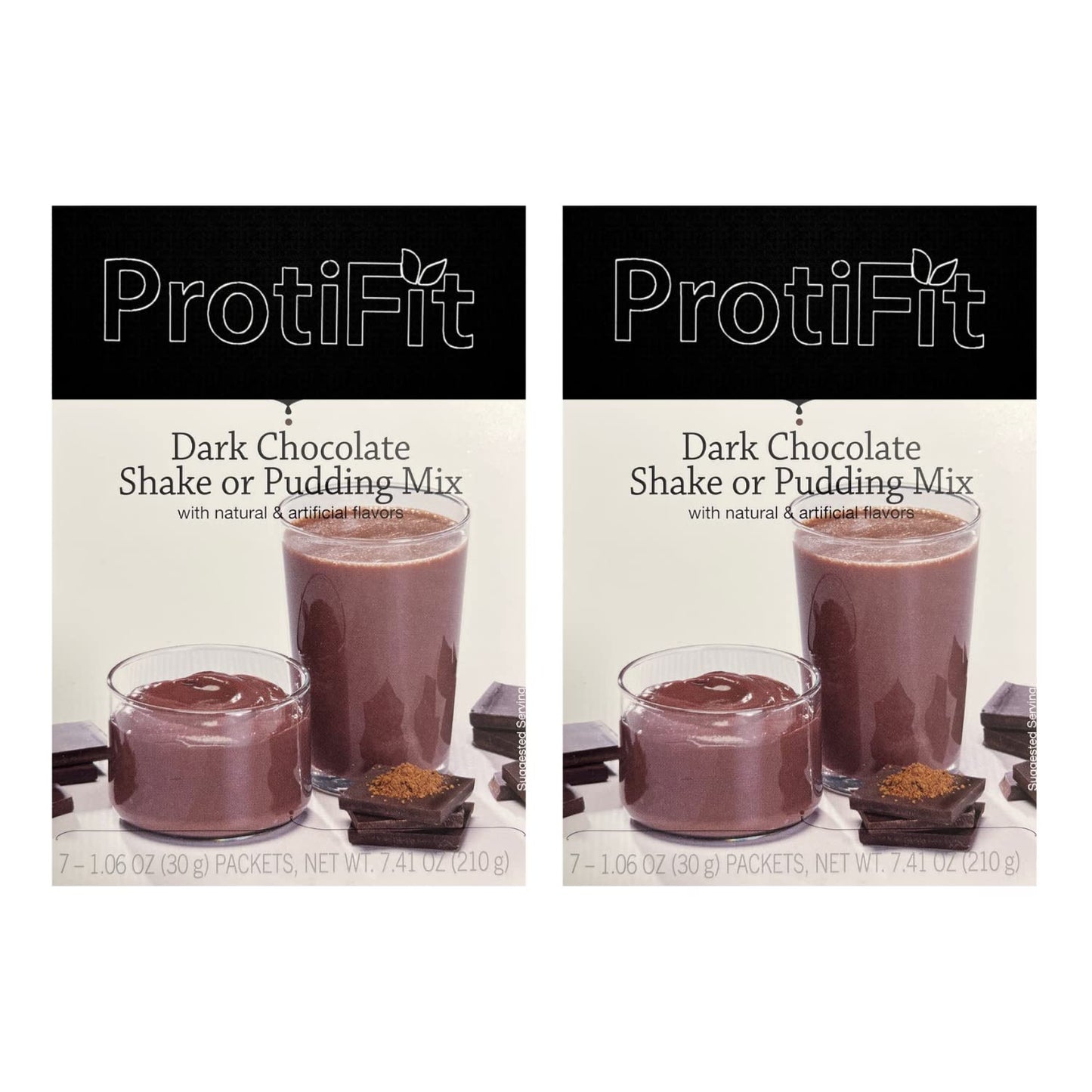 PROTIFIT - High Protein Dark Chocolate Pudding & Shake Mix 2 Pack, 15g Protein, Low Calorie, Low Fat, Low Carb, Aspartame Free, Idea Protein