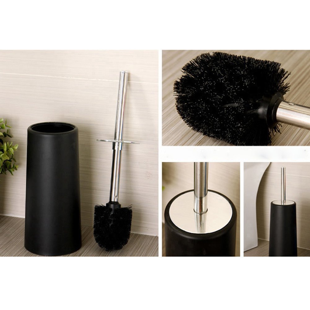 Hofumix Toilet Brush Hideaway Compact Long Toilet Brush with Stand Holder or Bathroom Storage (Black)