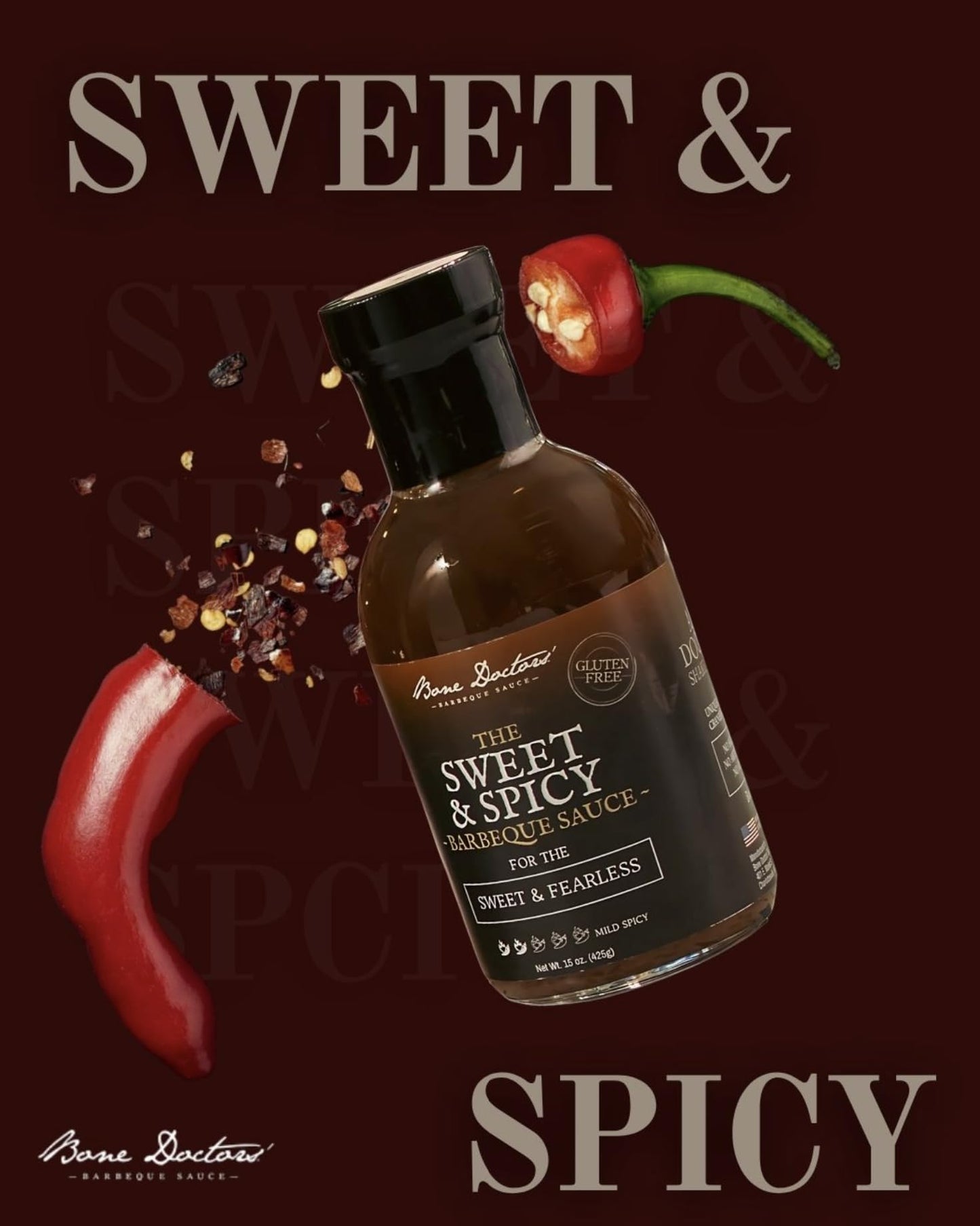 Bone Doctors' -Sweet & Spicy BBQ Sauce, 15oz - Award Winning Smokehouse Flavor - Gluten Free