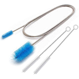 67" Flexible Drain Brush Set, Double Ended Long Hose Pipe Cleaner with 2 Pcs 8.2" Straw Cleaning Brushes, Nylon Tube Cleaner Tool for Refrigerator