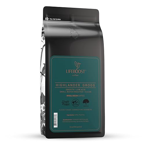 Lifeboost Highlander Grogg Whole Bean Coffee - Non-GMO Low Acid Single Origin Flavored Coffee Beans - Third Party Tested For Mycotoxins & Pesticides