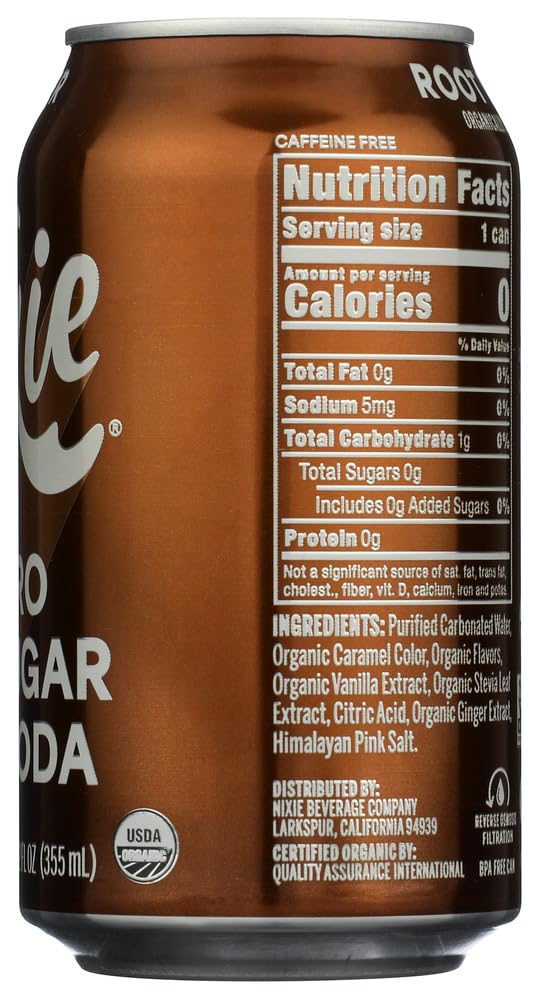 Nixie Organic Zero Sugar Soda, Root Beer, 0 Sugar, 0 Calories, Healthy Soda Pop, Non-GMO, Caffeine Free, 12oz Can (1 Count)