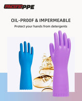PACIFIC PPE 2 Pairs Dishwashing Cleaning Gloves with Latex free, Cotton lining, Kitchen Gloves (Purple+Blue, Small)
