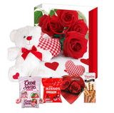 Valentines Day Gift Basket Set | Teddy Bear Plush (COLOR VARYS), Creme Savers Hard Candy, Individually Wrapped, Hershey Kisses Milk Chocolate, Heart