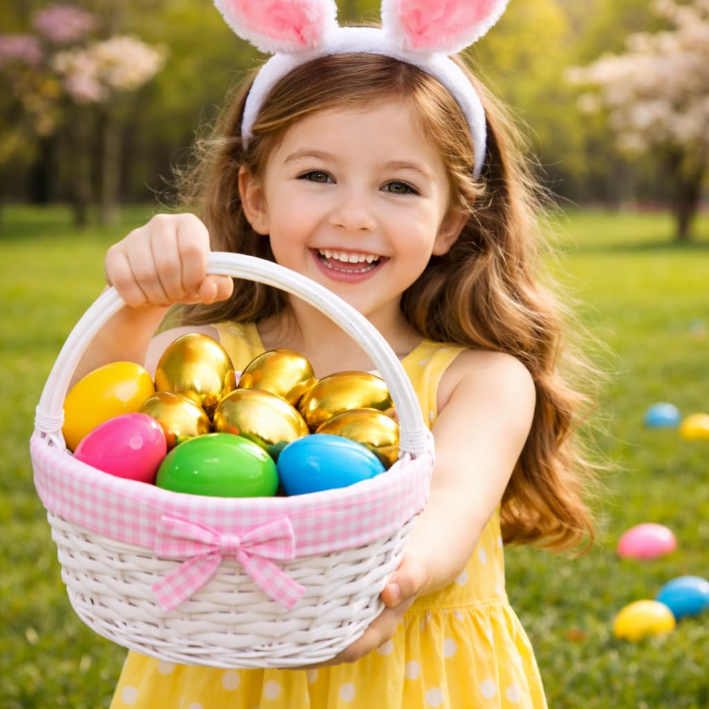 GiftExpress Gold Easter Eggs - 50 Piece Bulk 2.3" x 1.75" Golden Metallic Plastic Eggs Hinged - Adult & Kid Party Toys for Gift Easter Baskets or Egg