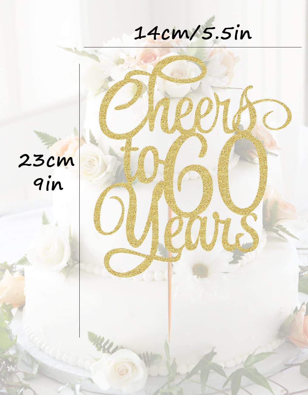 AHAORAY Cheers to 60 Years Cake Topper - Gold Glitter 60th Birthday Cake Decorating Supplies, Perfect for Wedding, Anniversary or Birthday Party