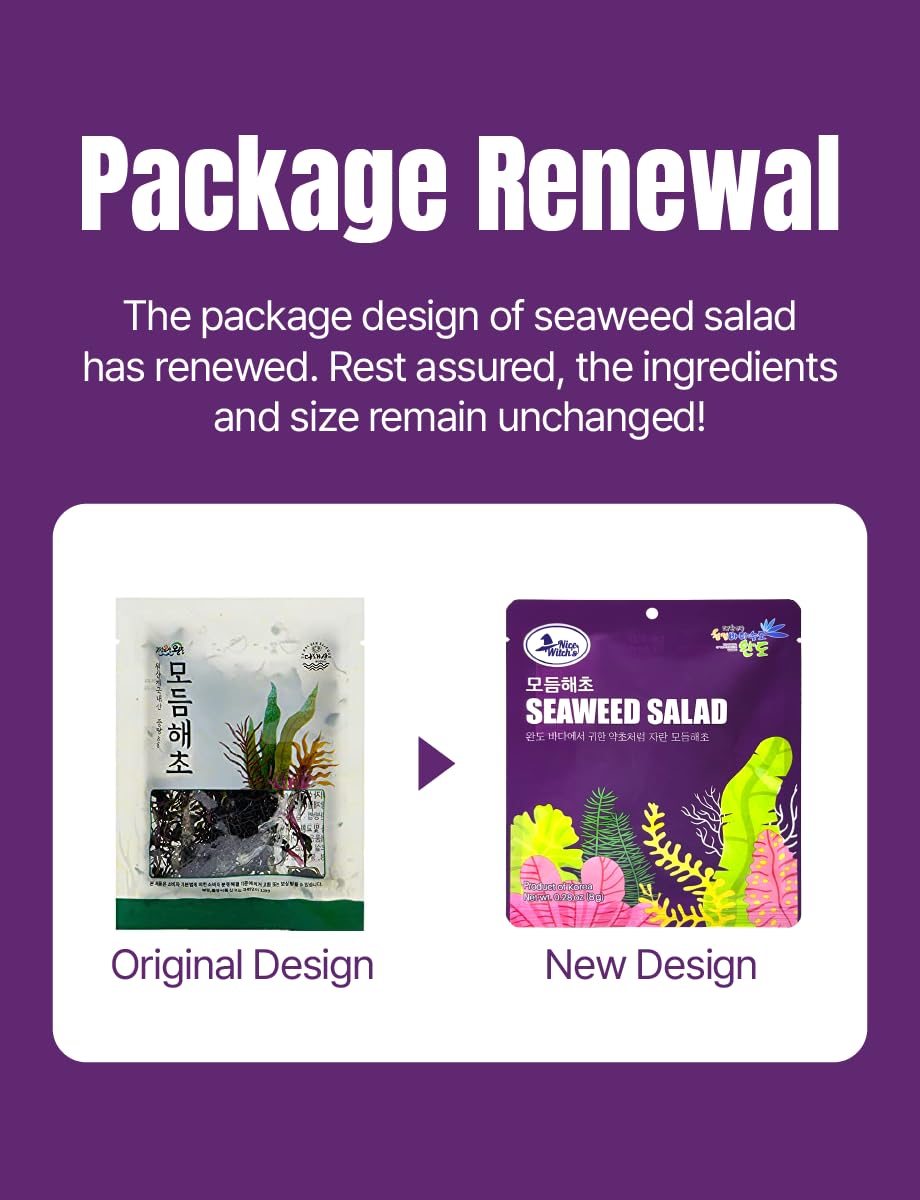 Nice Witch’s Korean Dried Seaweed Salad Mix - Assorted Seaweed Blend, Ready in Minutes, 7 Individual Packs (8g Each), Product of Korea Korean Wakame
