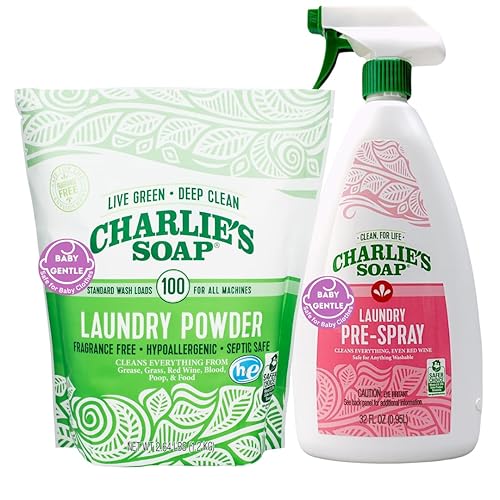 Charlie’s Soap Baby Variety Pack Pre Spray 32 Oz, Laundry Powder (100 Load), Bundle (Pack of 2)