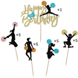 21 piece set Cheerleader Happy birthday cake topper-Cheerleading gymnastics cupcake top hat -cheerleader gymnast girl cake selection gym theme