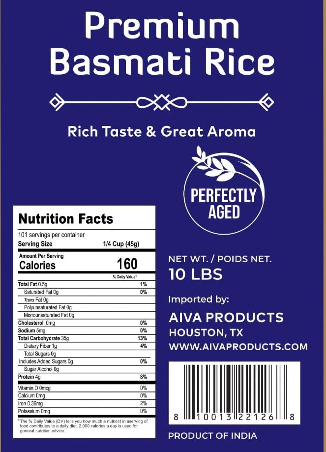 AIVA Basmati Rice 10 Pound | Authentic Long Grain White Bamati Rice