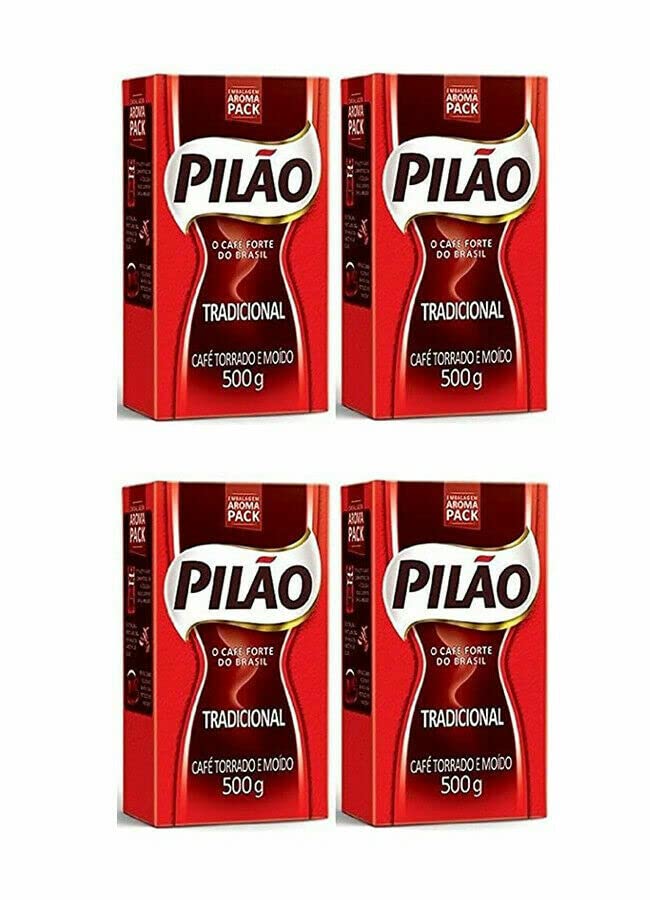 Pilao Coffee Traditional Roast and Ground- Café Torrado e Moído - 17.60oz. (500g)(PACK OF 4), Updated version