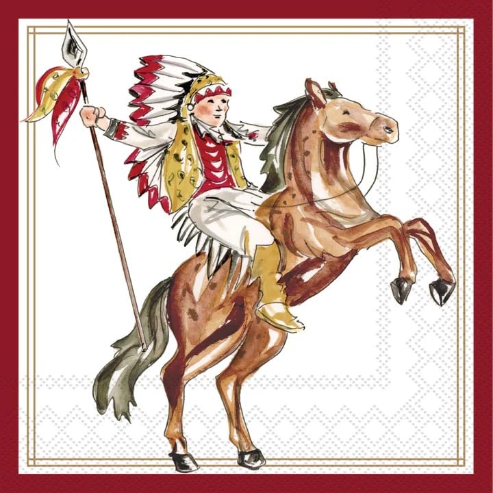IHR Ideal Home Range Cocktail Napkins Rosanne Beck Hometown Pride Disposable 3-Ply Paper Party Napkin Pack, 5" x 5", Riding Sentinel, 20-Count