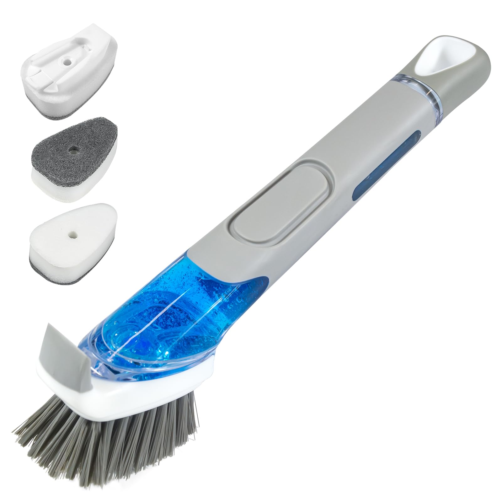 ITTAHO Dish Brush with Soap Dispenser & 3 Pack Dishwashing Sponge Refills Non Scratch, Dish Cleaning Scrubber Set with Handle for Household Usage