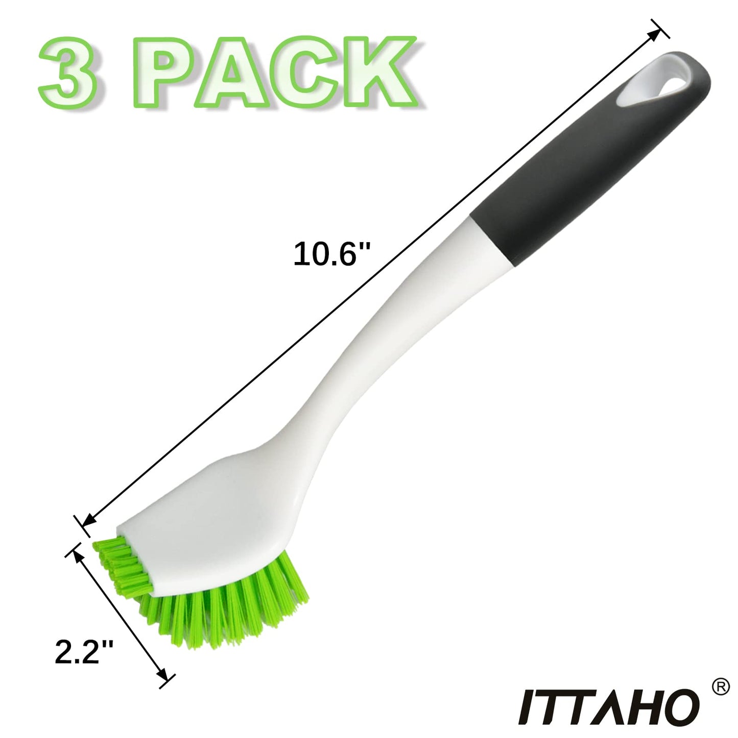 ITTAHO 3 Pack Dish Brush,Dish Scrub Brush, Kitchen Scrub Brush for Cleaning Dishes, Double Sided Bristles Scrubber Cleaner