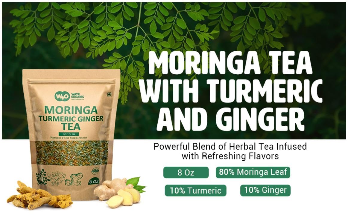 Moringa Tea with Turmeric and Ginger 8 oz, Boost Immunity, Aid in Digestion, Caffeine Free, One Tea with Multiple Benefits (Pack of 1)