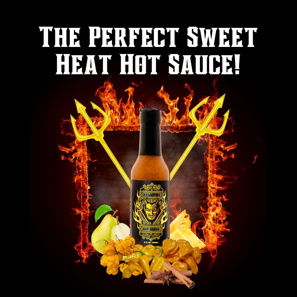 Hellfire Devil's Blend Scotch Bonnet Hot Sauce, Gourmet, Made with the Finest ingredients Pineapple and Scotch Bonnet Peppers creates Sweet Heat at