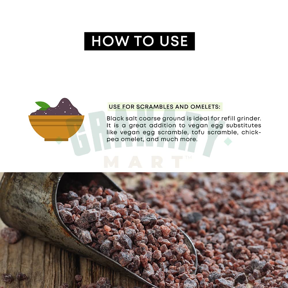Himalayan Black Salt Coarse Crystals by Granary Mart - Rich in Trace Minerals - Ideal for Grinder - Gourmet Grade - Unrefined & Natural - Affordable