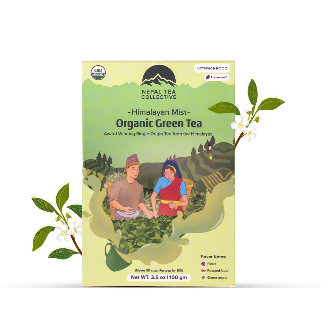 NEPAL TEA Organic Green Tea Loose Leaf - Premium USDA Certified Organic Loose Leaf Tea - Single Origin from Award Winning Family Farm in the Himalayas