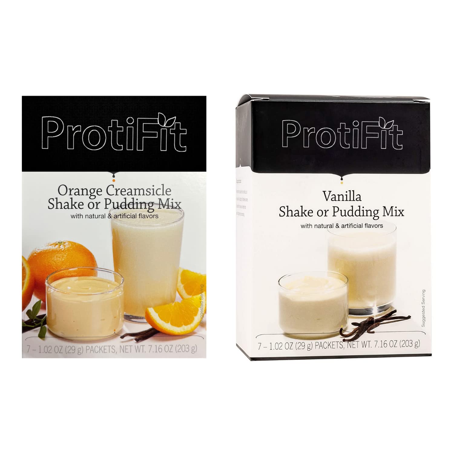 PROTIFIT - High Protein Orange Creamsicle & Vanilla Pudding & Shake Mix 2 Pack, 15g Protein, Low Calorie, Low Fat, Low Carb, Aspartame Free, Idea