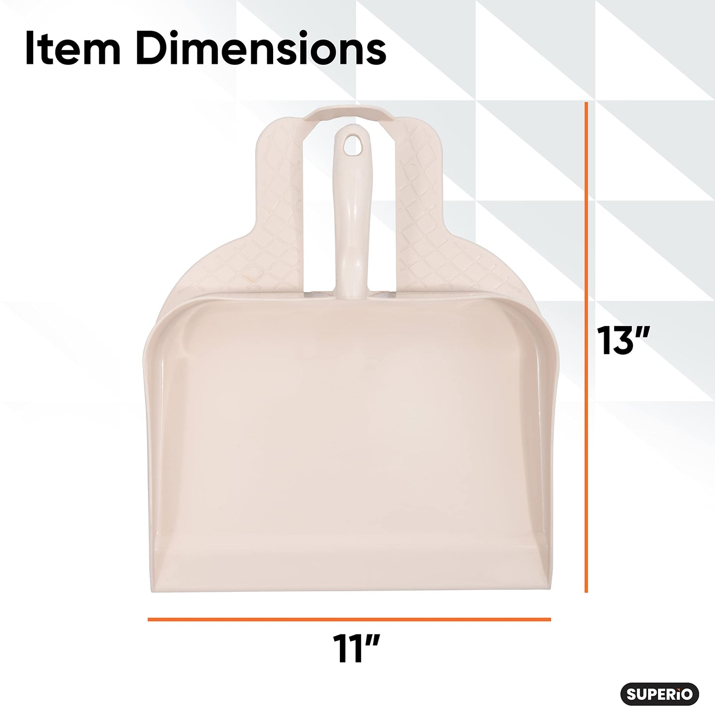 Superio Heavy Duty Plastic Step-on Dustpan with Comfort Grip Handle White, Durable, Lightweight Multi Surface Dust Pan Easy Broom Sweeping, 10-inch
