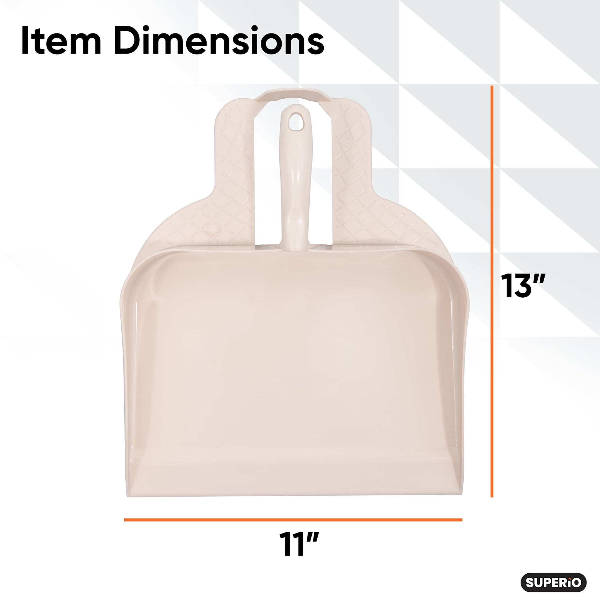 Superio Heavy Duty Plastic Step-on Dustpan with Comfort Grip Handle White, Durable, Lightweight Multi Surface Dust Pan Easy Broom Sweeping, 10-inch