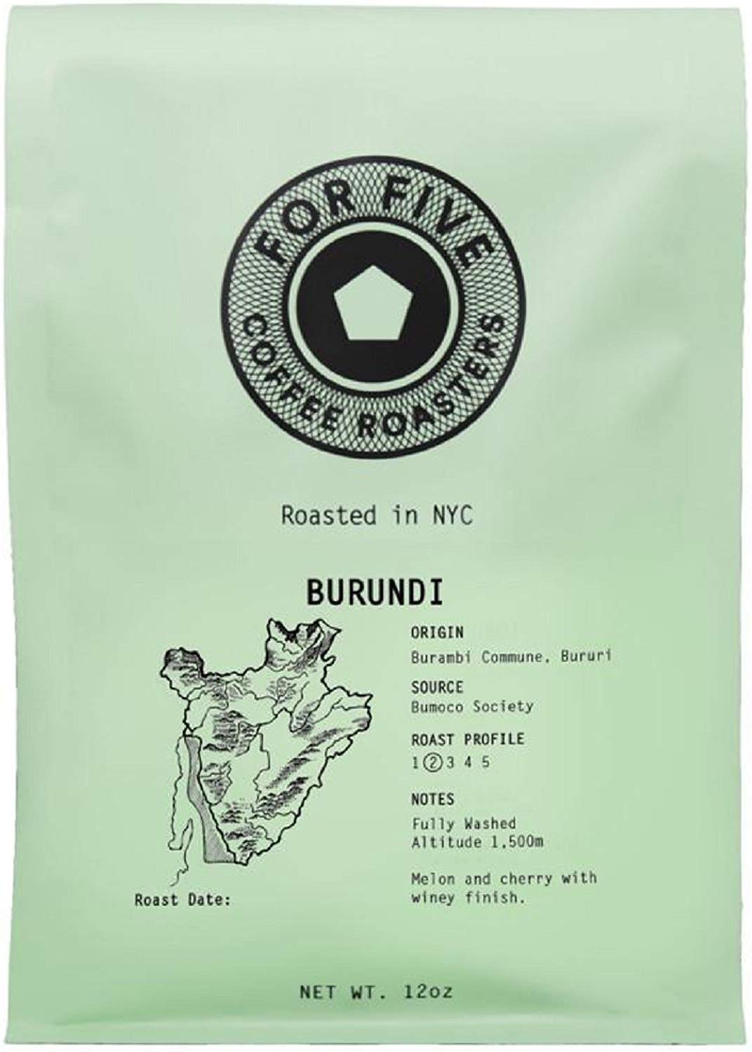 For Five Coffee Roasters - Roasted In NYC - Burundi Light Roast (Origin: Burambi Commune, Bururi), Ground 12 oz