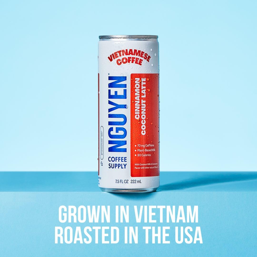 Nguyen Coffee Supply - Cinnamon Coconut: Vietnamese Cold Brew, Iced Coffee, 100% Robusta, Low Sugar, Dairy-Free, 7.5 fl oz cans [12 Pack]