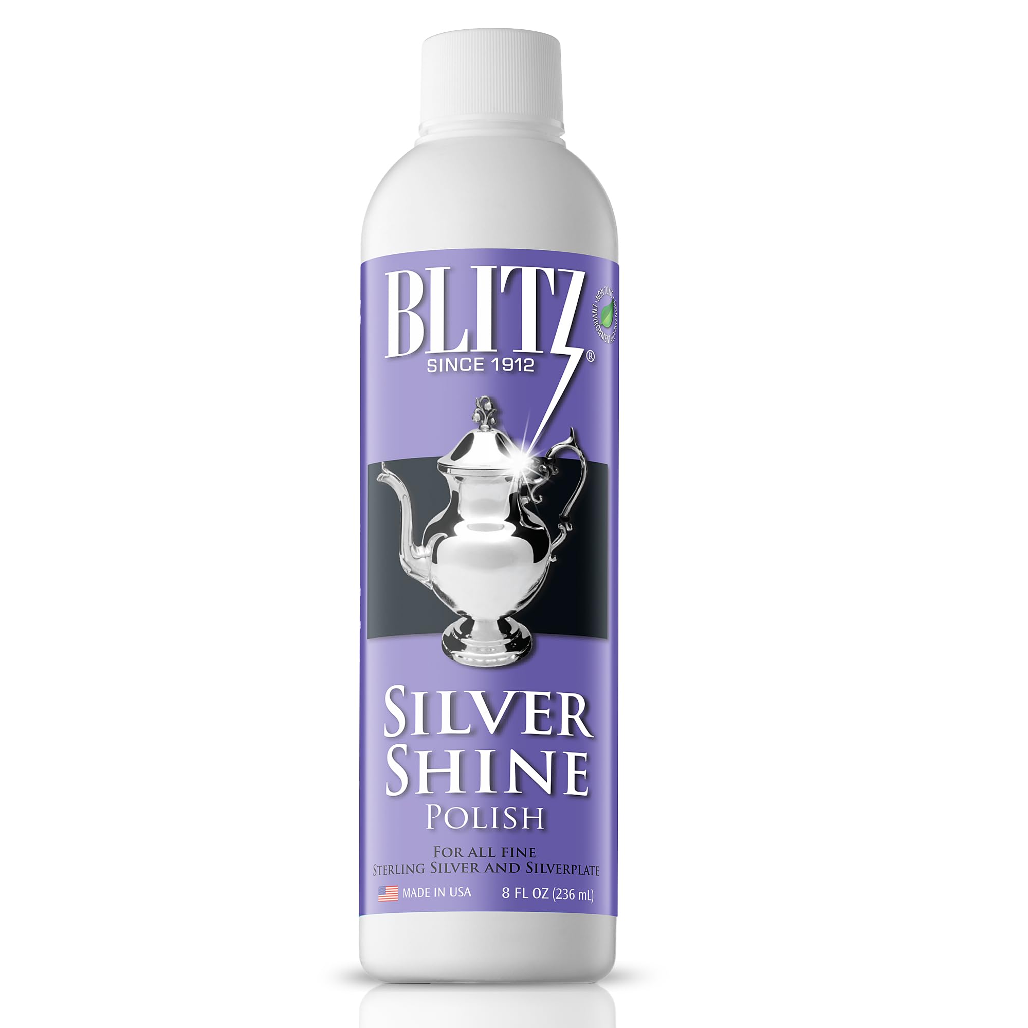 Blitz Silver Shine Polish Liquid Silver Polish for Sterling and Silverplate Jewelry, Dishes, Flatware, Fixtures, & Decor Non-Toxic, Non-Abrasive