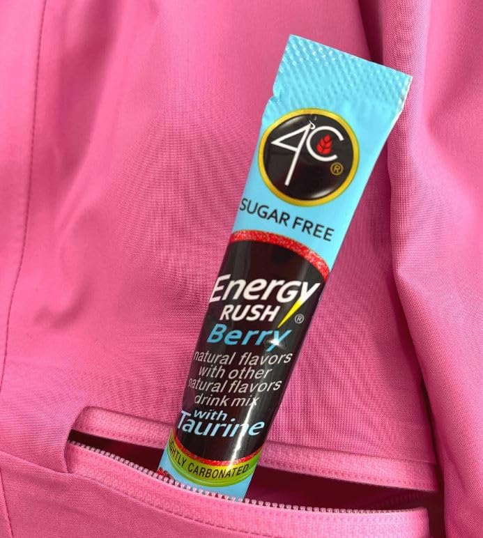 4C Energy Rush Stix, Berry 1 Pack, 18 Count, Single Serve Water Flavoring Packets, Sugar Free with Taurine, On the Go Bundle