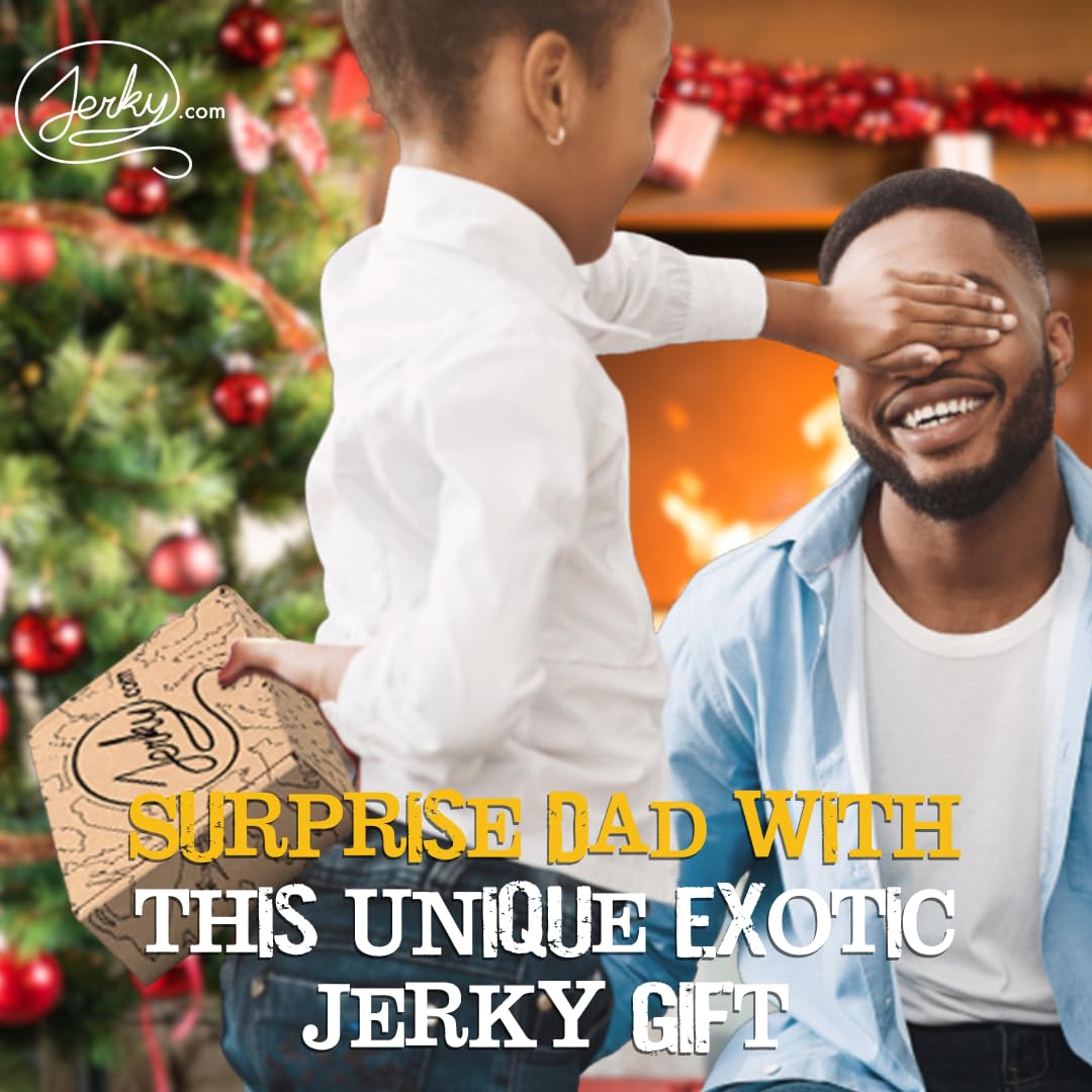 Jerky.com Exotic Jerky Gift Box | 8pc Wild Game Exotic Jerky Variety Pack with Venison, Elk, Wild Boar, & Buffalo | High Protein, Low Fat, Keto Exotic