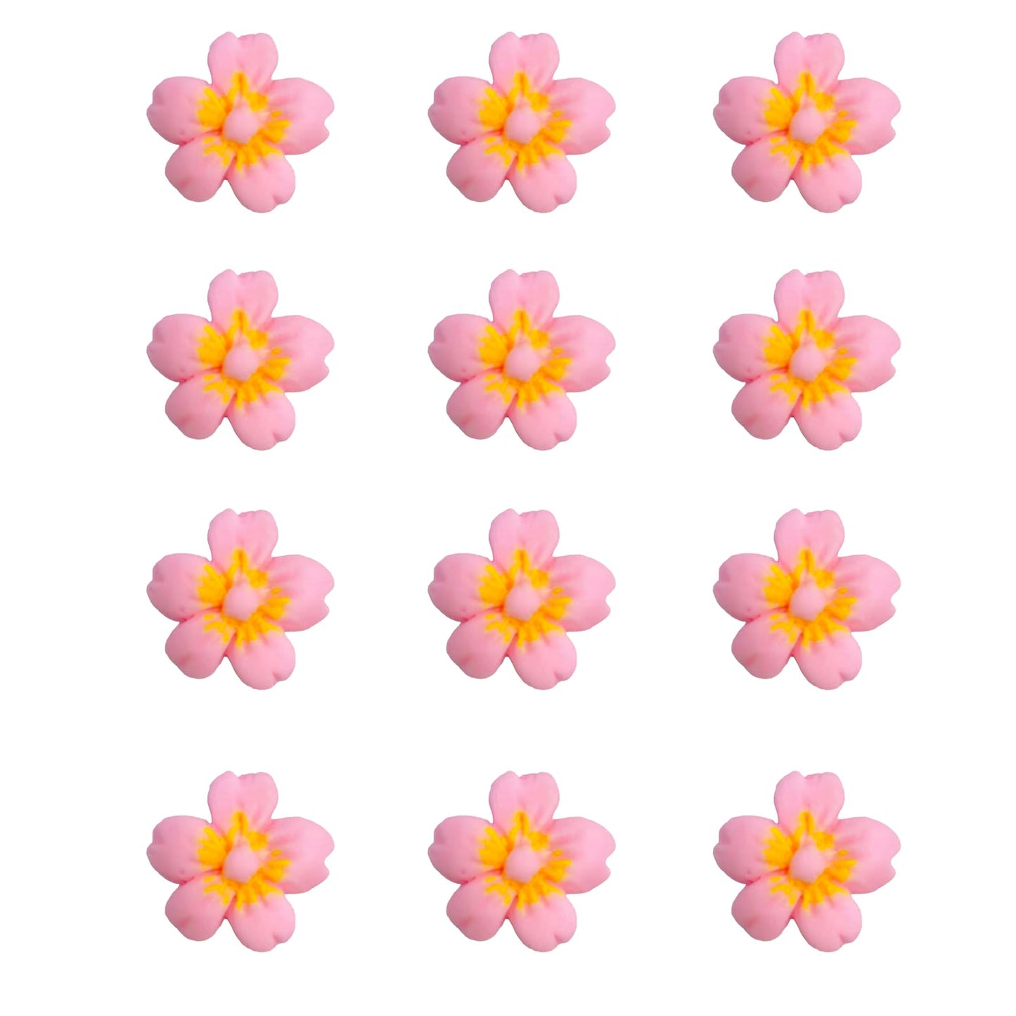 Sentovac 12 Pcs Pink Flowers Icing Decoration Edible Candy Dessert Valentine Sprinkles DIY For Cookie Cake Cupcake Topper Icing Frosting Decoration