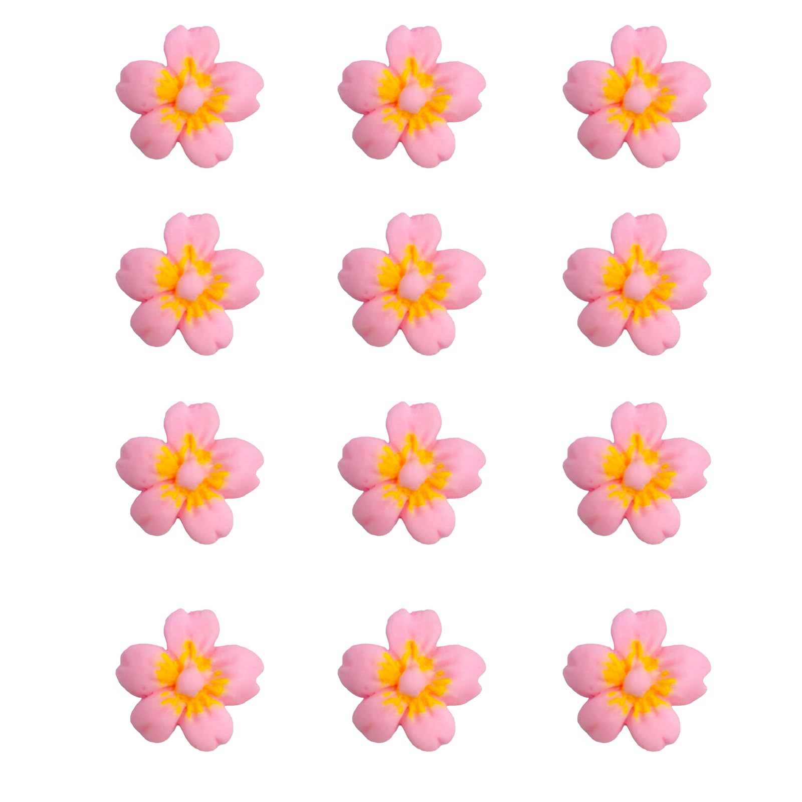 Sentovac 12 Pcs Pink Flowers Icing Decoration Edible Candy Dessert Valentine Sprinkles DIY For Cookie Cake Cupcake Topper Icing Frosting Decoration