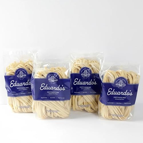 Eduardo's Fettuccine Pasta, Hand-Laminated Egg Pasta, Wide Fettuccine Noodles, Ambient Temperature Slow Dried Since 1977, 12oz (4-Pack)
