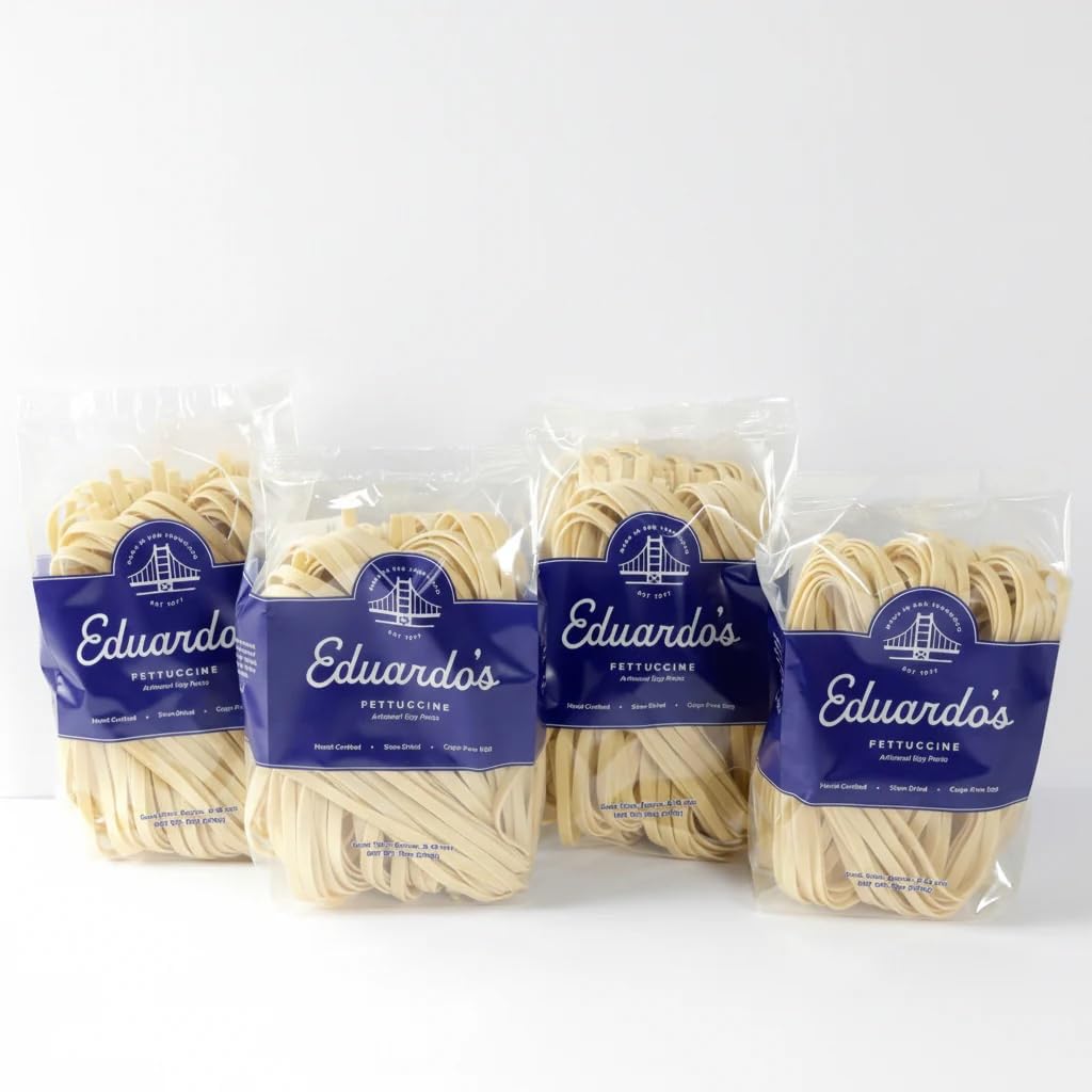 Eduardo's Fettuccine Pasta, Hand-Laminated Egg Pasta, Wide Fettuccine Noodles, Ambient Temperature Slow Dried Since 1977, 12oz (4-Pack)