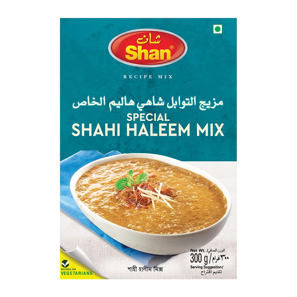Shan Shahi Haleem Recipe Mix 10.5 oz (300g) - Spice Powder for Traditional Meat, Lentil and Wheat Curry - Suitable for Vegetarians - Airtight Bag in a
